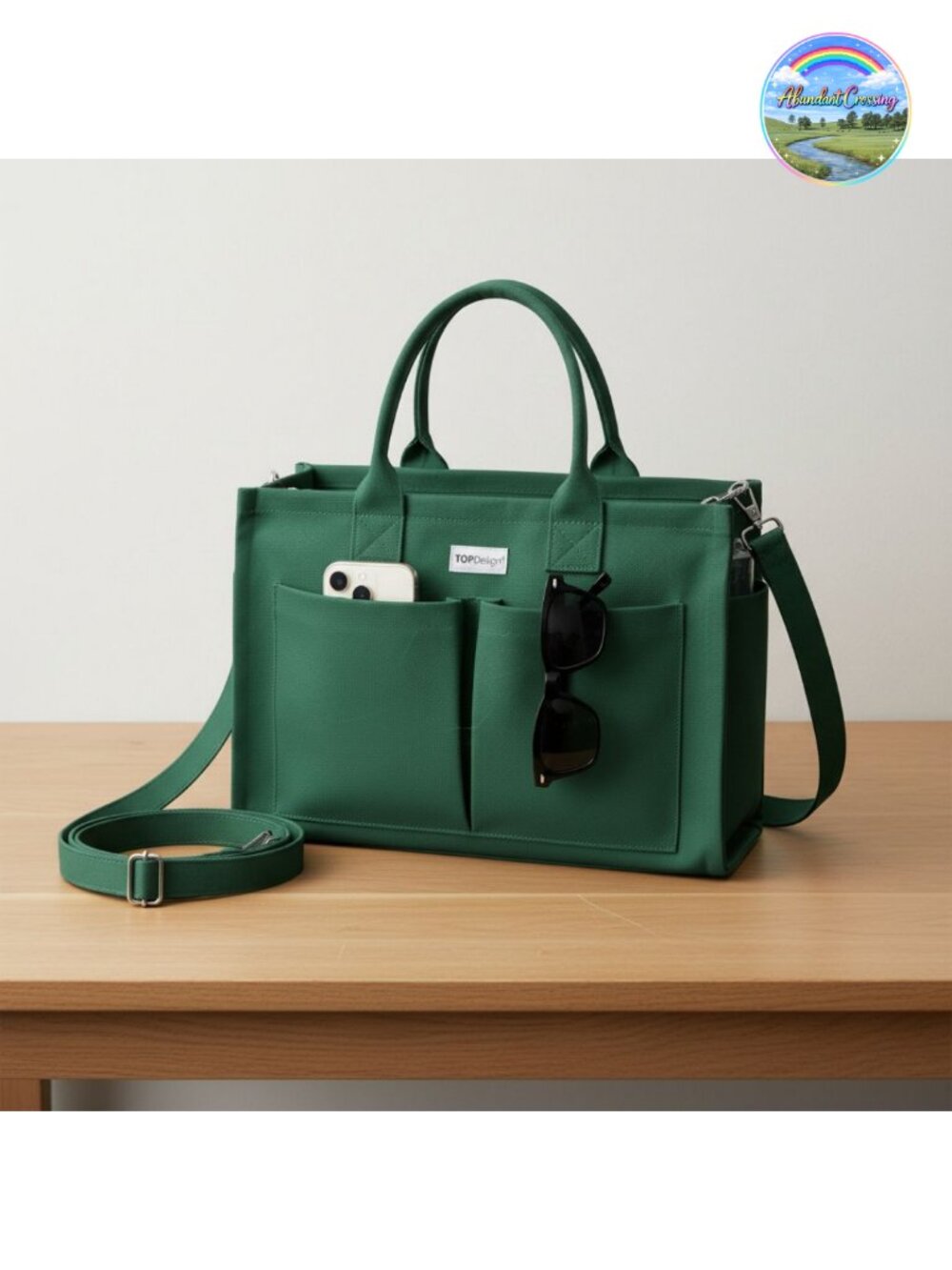 Heavyweight Canvas Tote Bag Adjustable Strap Crossbody 9 Pockets Laptop Work